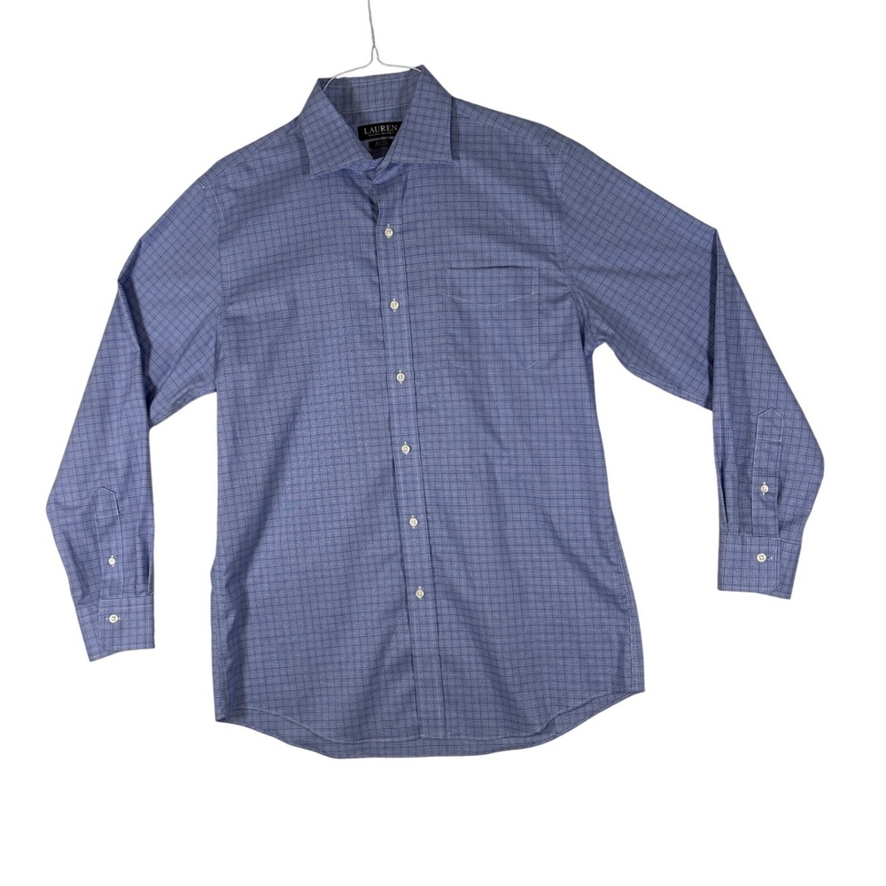 Lauren Ralph Lauren Mens Slim Fit Non Iron Dress Shirt Blue Plaid 16.5 34/35